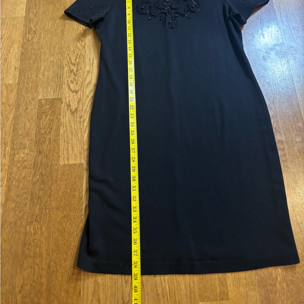 Vintage 90s Maggy London Black Beaded Knit Dress – Size 14 (Fits M/L) wool blend - Picture 9 of 13